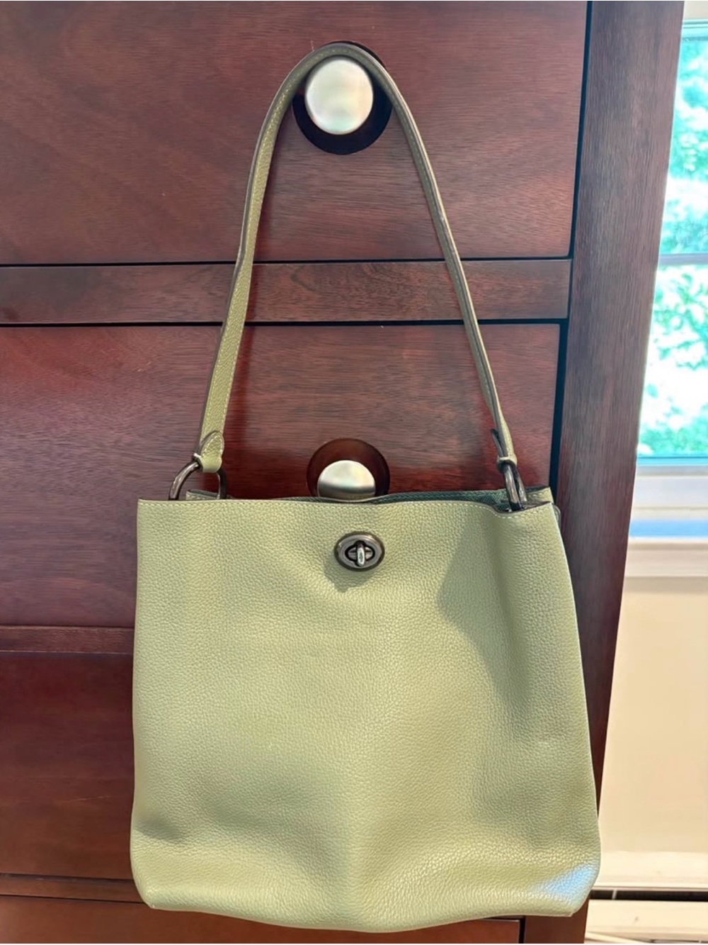 Coach Sage Green Pebbled Leather Shoulder Bag